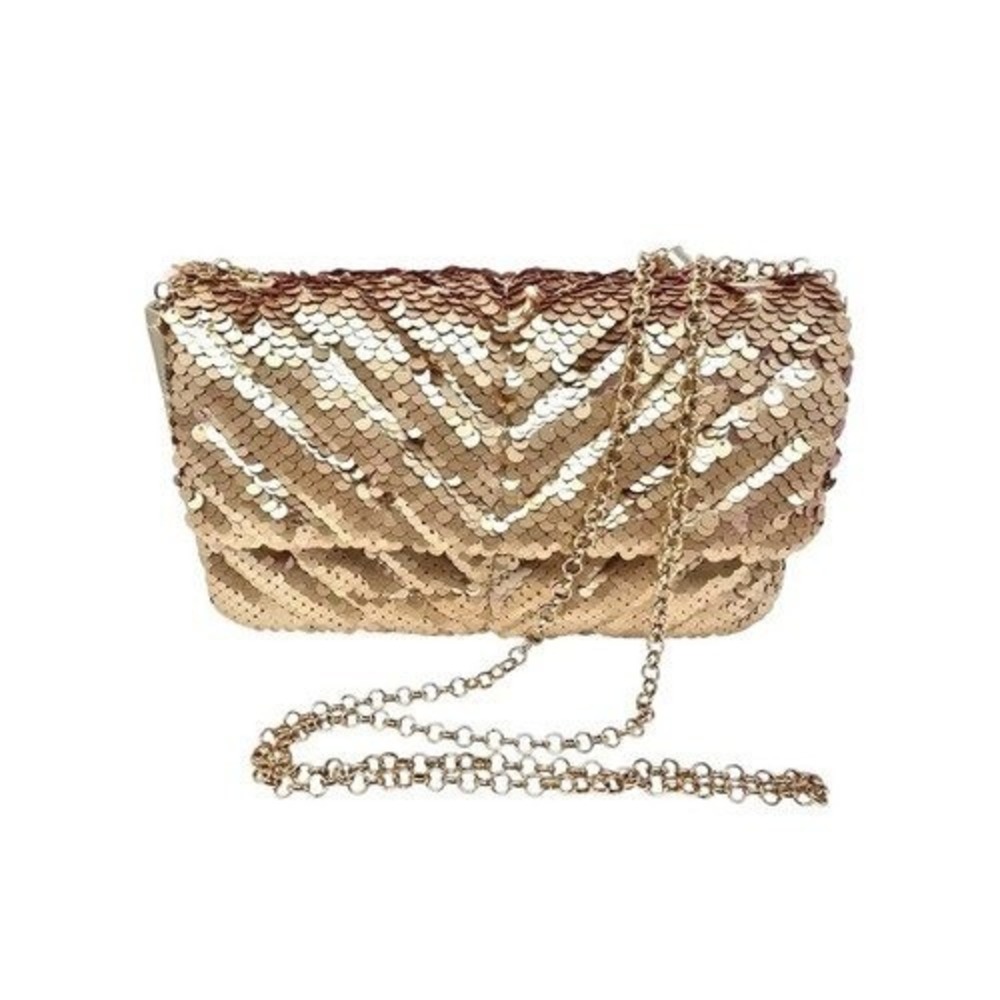 Nicole Miller New York Gold Sequin Chevron Crossbody Bag HBNM-423-00003-31 NWT
